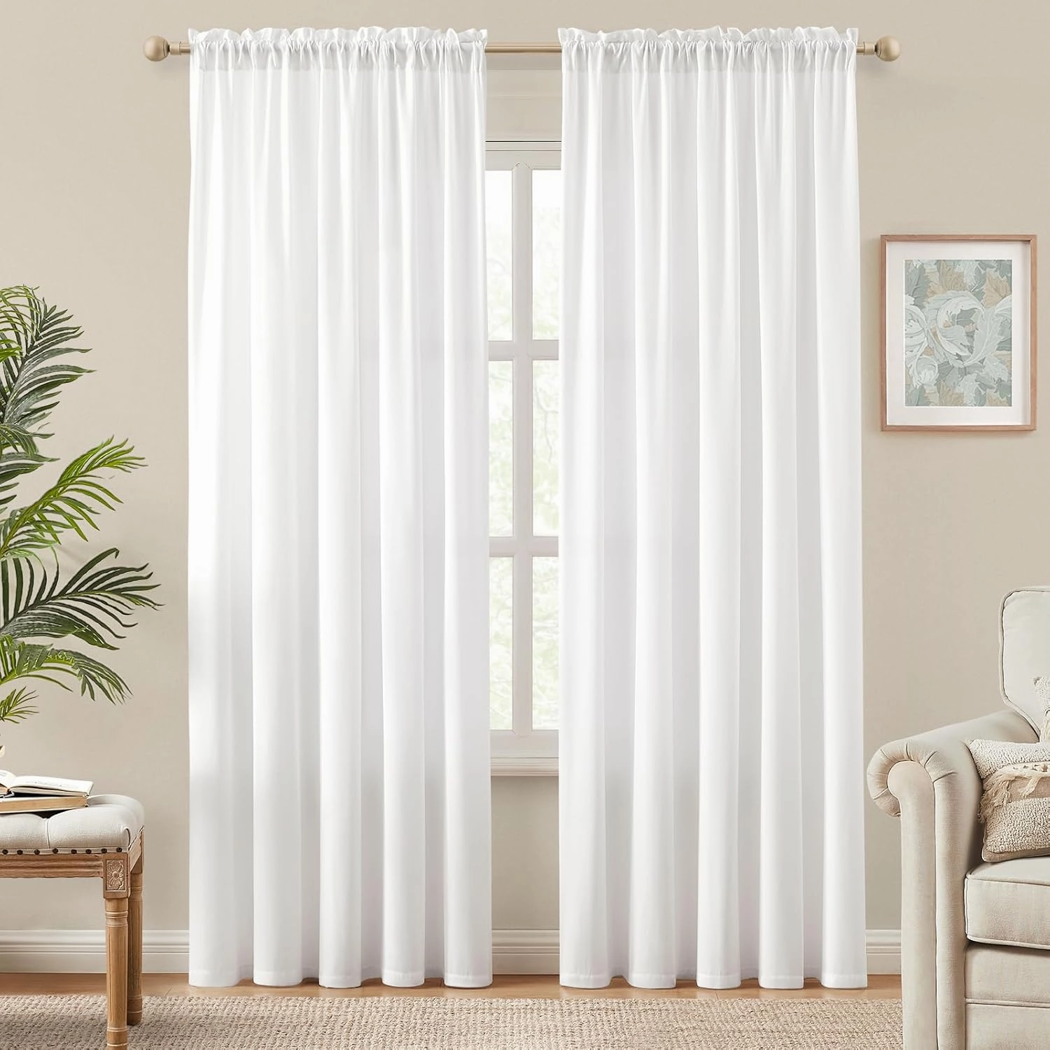 HOMEIDEAS Non-See-Through White Privacy Sheer Curtains 84 Inches Long 2 Panels Set Semi Sheer Light Filtering Curtains for Living Room Bedroom Drapes,W52xL84