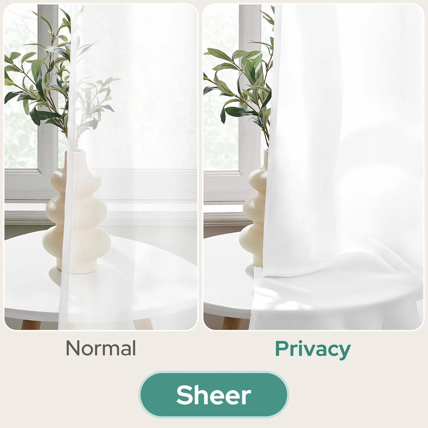 HOMEIDEAS Non-See-Through White Privacy Sheer Curtains 84 Inches Long 2 Panels Set Semi Sheer Light Filtering Curtains for Living Room Bedroom Drapes,W52xL84