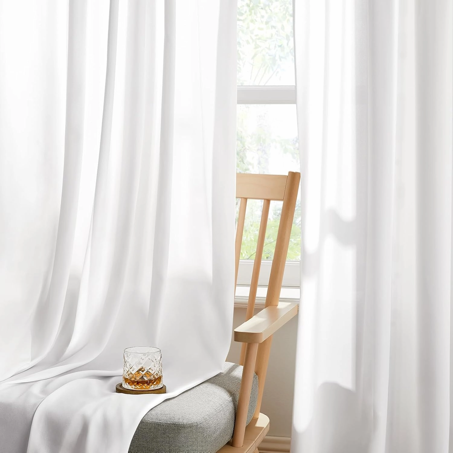 HOMEIDEAS Non-See-Through White Privacy Sheer Curtains 84 Inches Long 2 Panels Set Semi Sheer Light Filtering Curtains for Living Room Bedroom Drapes,W52xL84