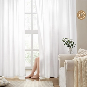 HOMEIDEAS Non-See-Through White Privacy Sheer Curtains 84 Inches Long 2 Panels Set Semi Sheer Light Filtering Curtains for Living Room Bedroom Drapes,W52xL84