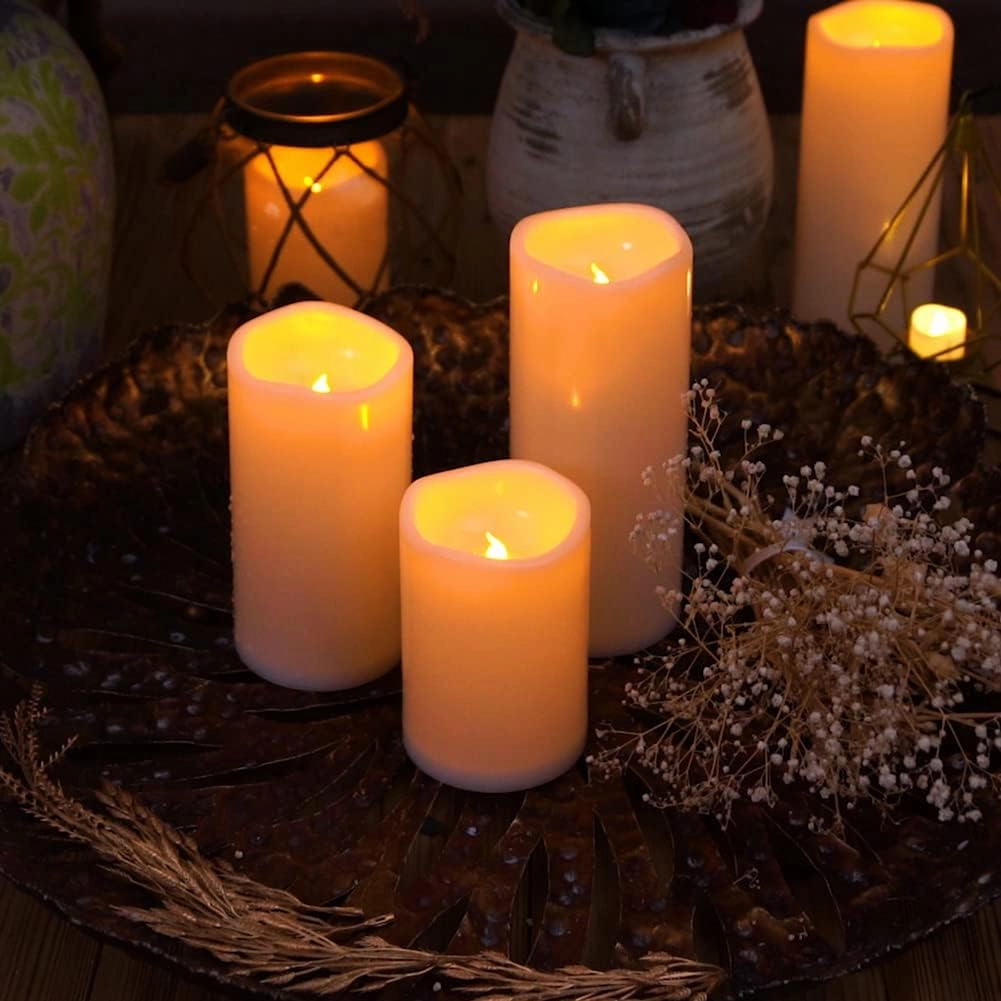 Homemory 8" x 4" Large Waterproof Outdoor Flameless Candles with Remote Control and Timer, Battery Operated Flickering LED Pillar Candles for Indoor Outdoor Lanterns, Porch, Long Lasting, Set of 2