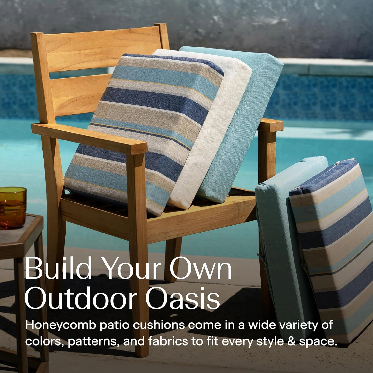 Honeycomb Outdoor Cushion Set 20" x 20", Sunbrella Stanton Lagoon Dining Patio Cushions