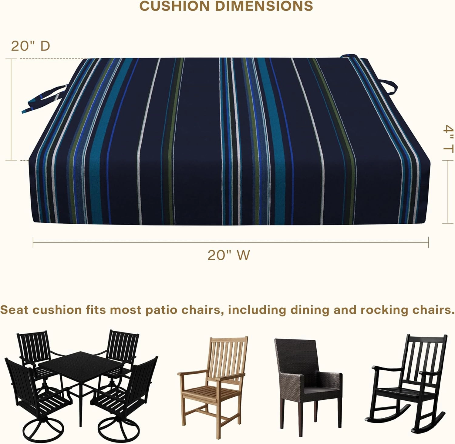 Honeycomb Outdoor Cushion Set 20" x 20", Sunbrella Stanton Lagoon Dining Patio Cushions