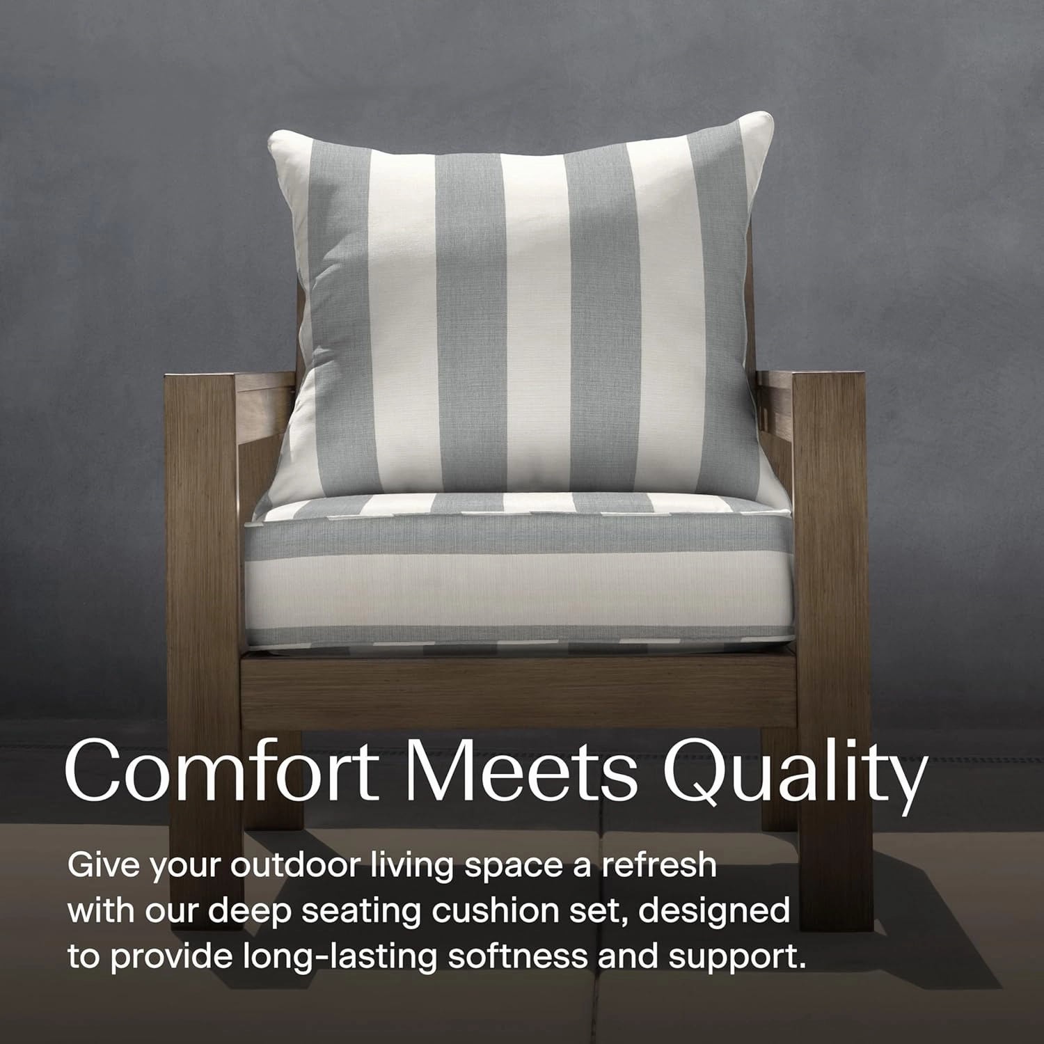 Honeycomb Outdoor Deep Seat, 24" W x 23" D, Cabana Stripe Stone Grey Outdoor Chair Cushion