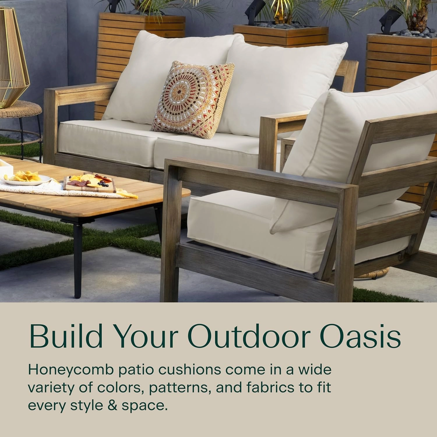 Honeycomb Outdoor Deep Seat, 24" W x 23" D, Cabana Stripe Stone Grey Outdoor Chair Cushion