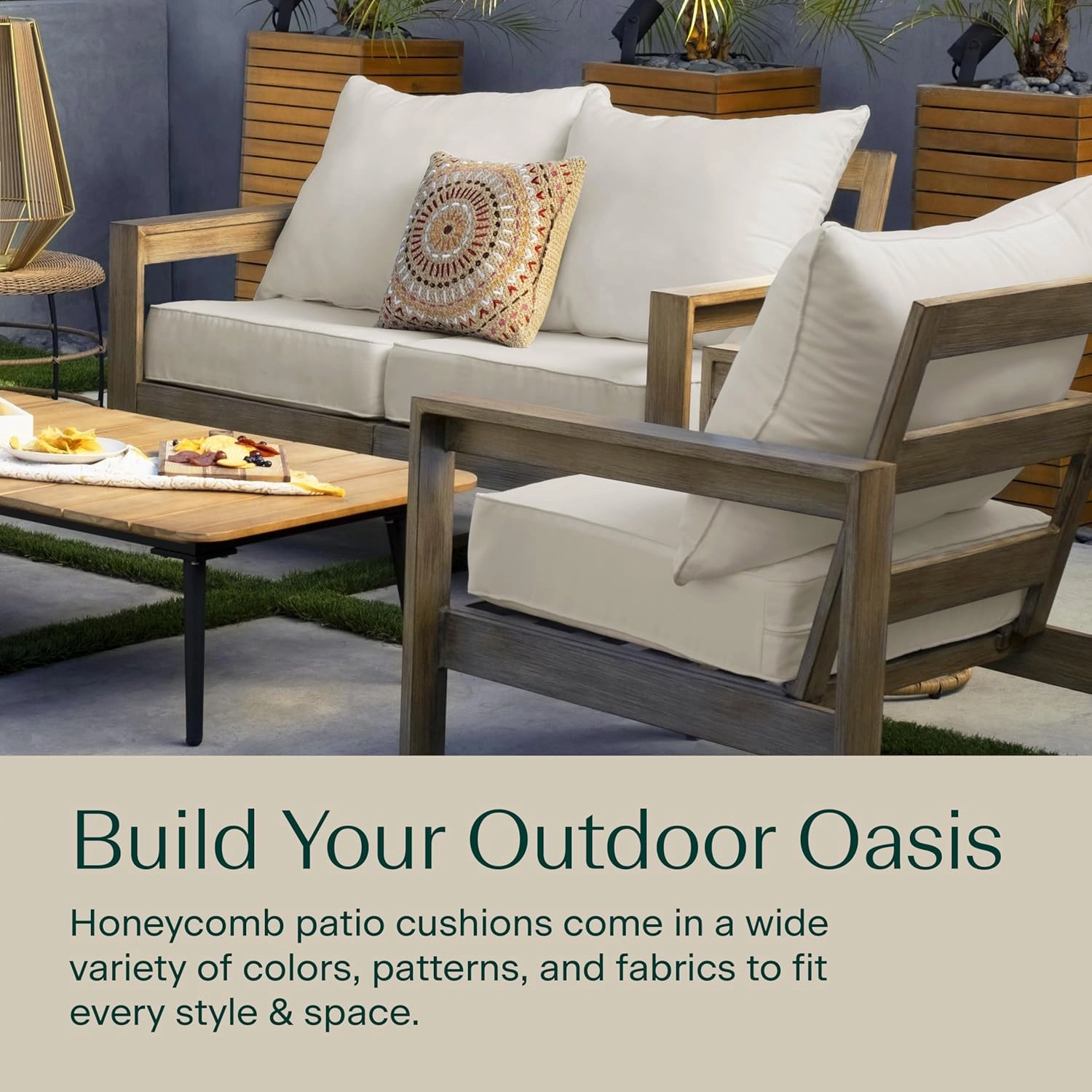 Honeycomb Outdoor Deep Seat, 24" W x 23" D, Textured Solid Artichoke Green Outdoor Chair Cushion