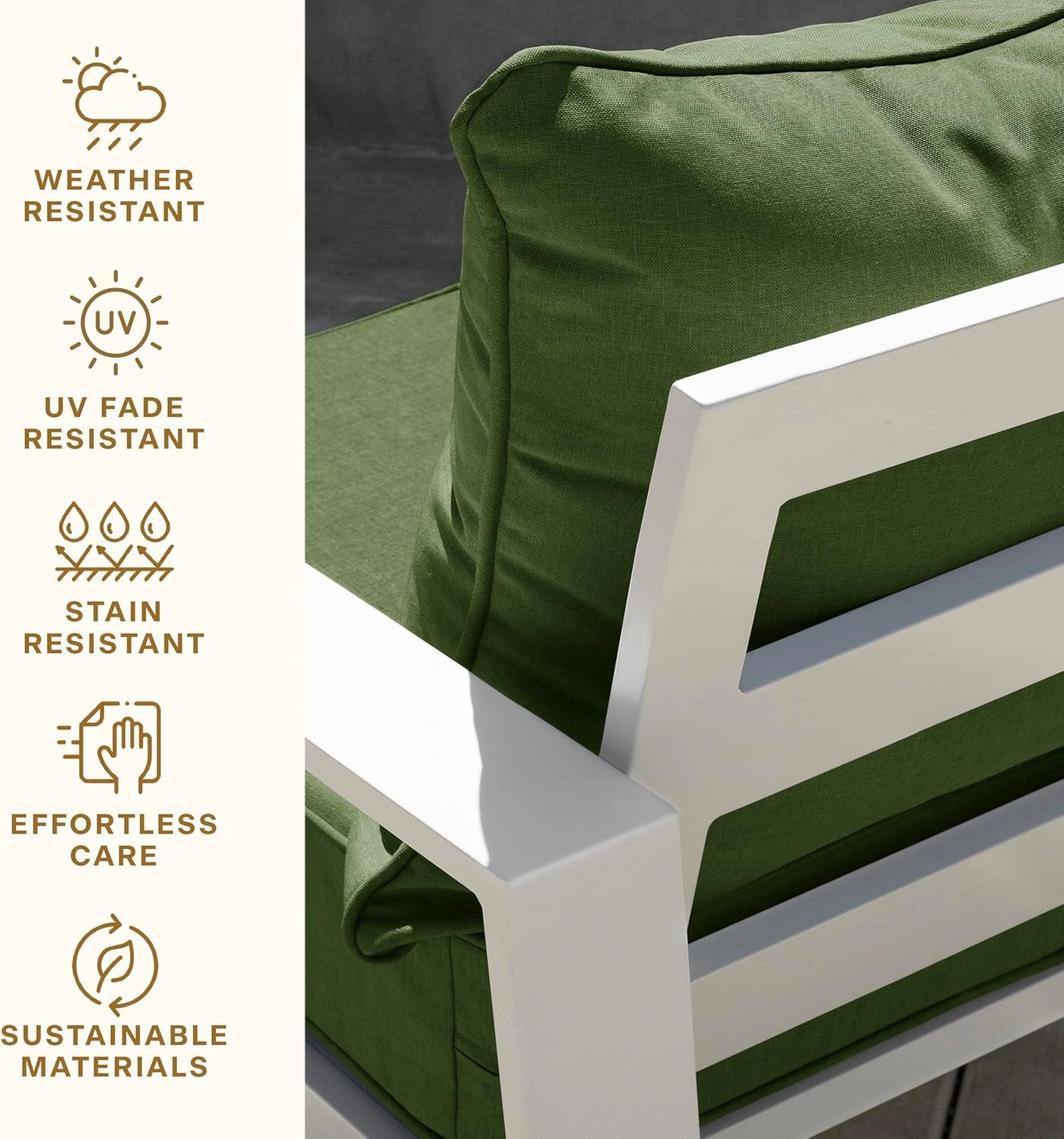 Honeycomb Outdoor Deep Seat, 24" W x 23" D, Textured Solid Artichoke Green Outdoor Chair Cushion