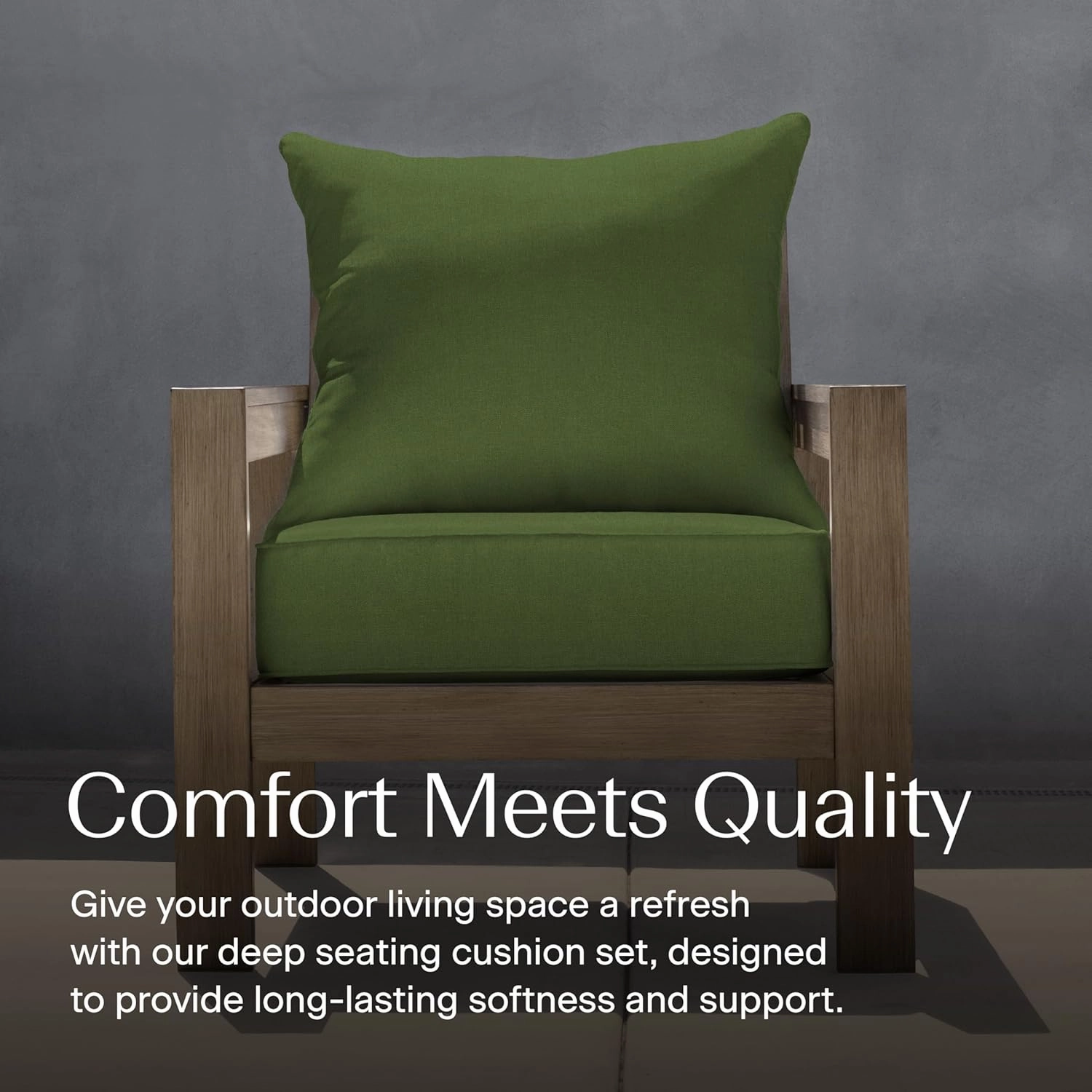 Honeycomb Outdoor Deep Seat, 24" W x 23" D, Textured Solid Artichoke Green Outdoor Chair Cushion