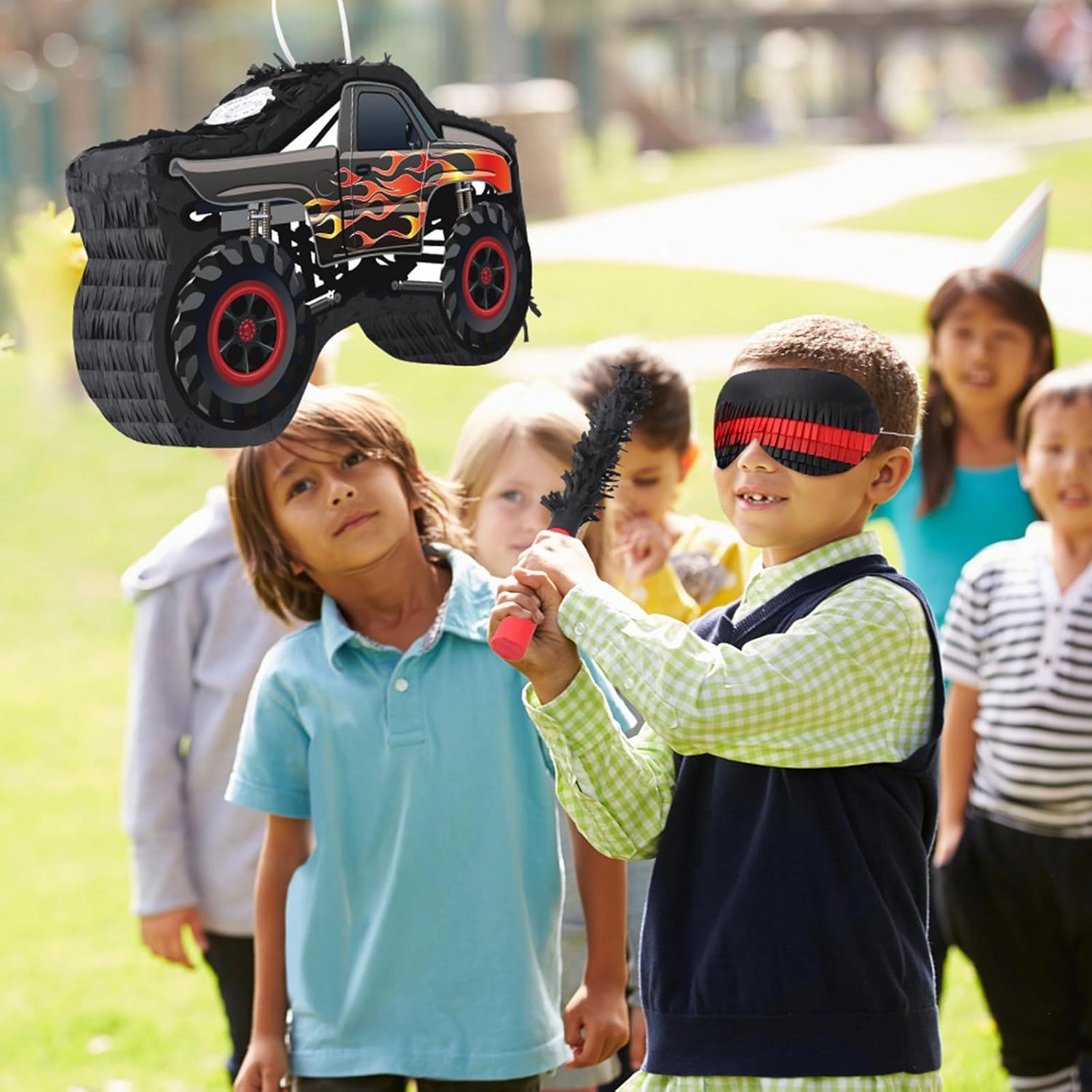 Hooqict Monster Truck Pinata Car Birthday Pinata with Blindfold and Bat Stick for Kids Boys Monster Truck Party Supplies Racing Car Construction Themed Party Decorations