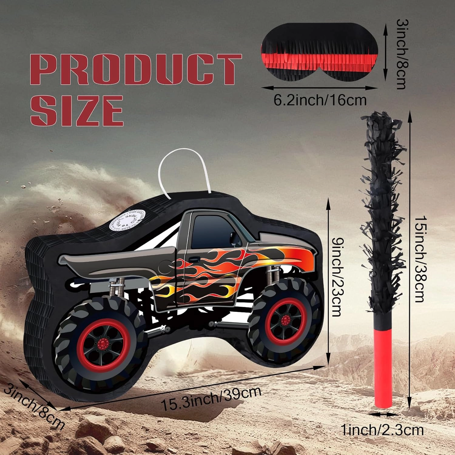 Hooqict Monster Truck Pinata Car Birthday Pinata with Blindfold and Bat Stick for Kids Boys Monster Truck Party Supplies Racing Car Construction Themed Party Decorations