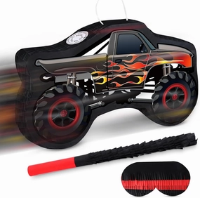 Hooqict Monster Truck Pinata Car Birthday Pinata with Blindfold and Bat Stick for Kids Boys Monster Truck Party Supplies Racing Car Construction Themed Party Decorations