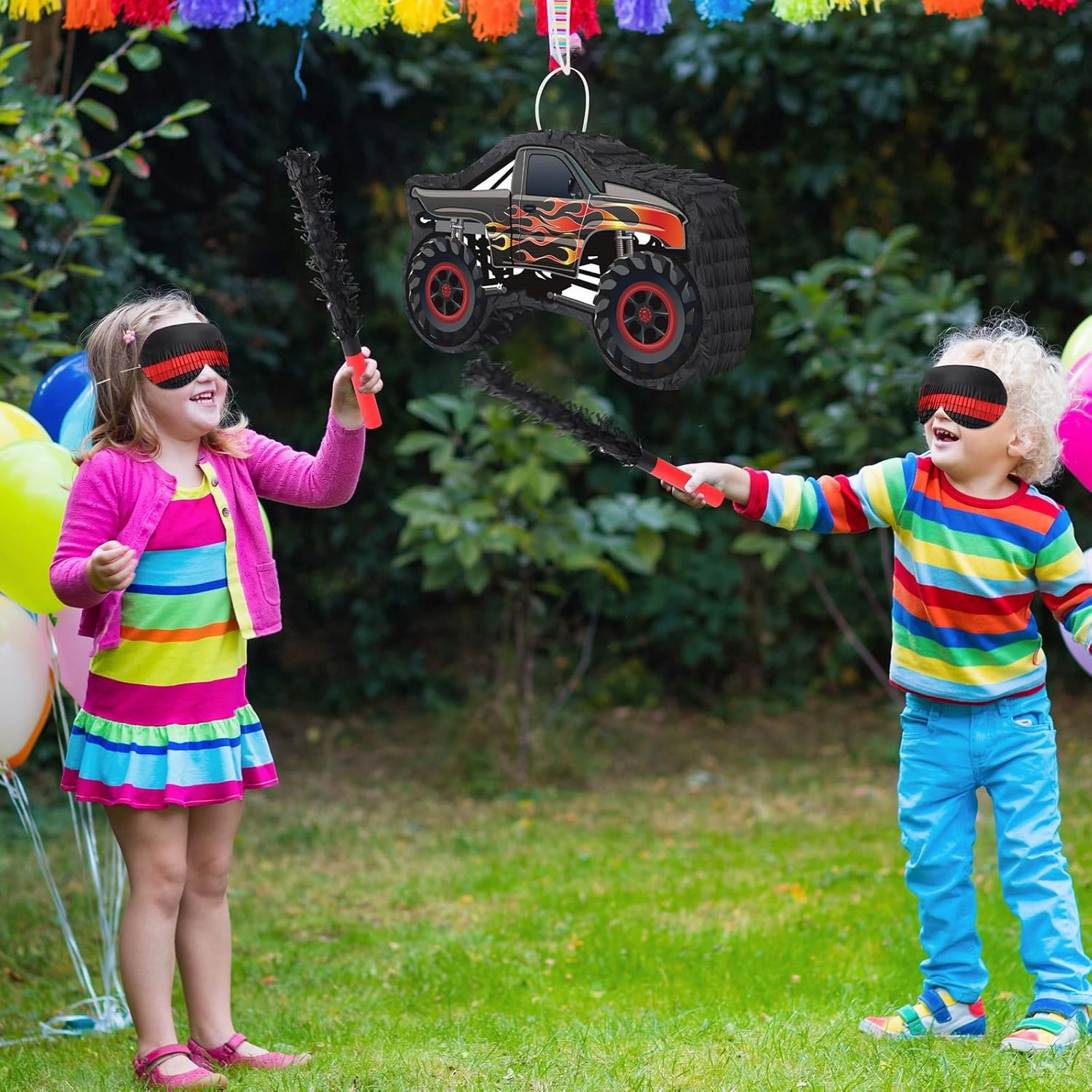 Hooqict Monster Truck Pinata Car Birthday Pinata with Blindfold and Bat Stick for Kids Boys Monster Truck Party Supplies Racing Car Construction Themed Party Decorations