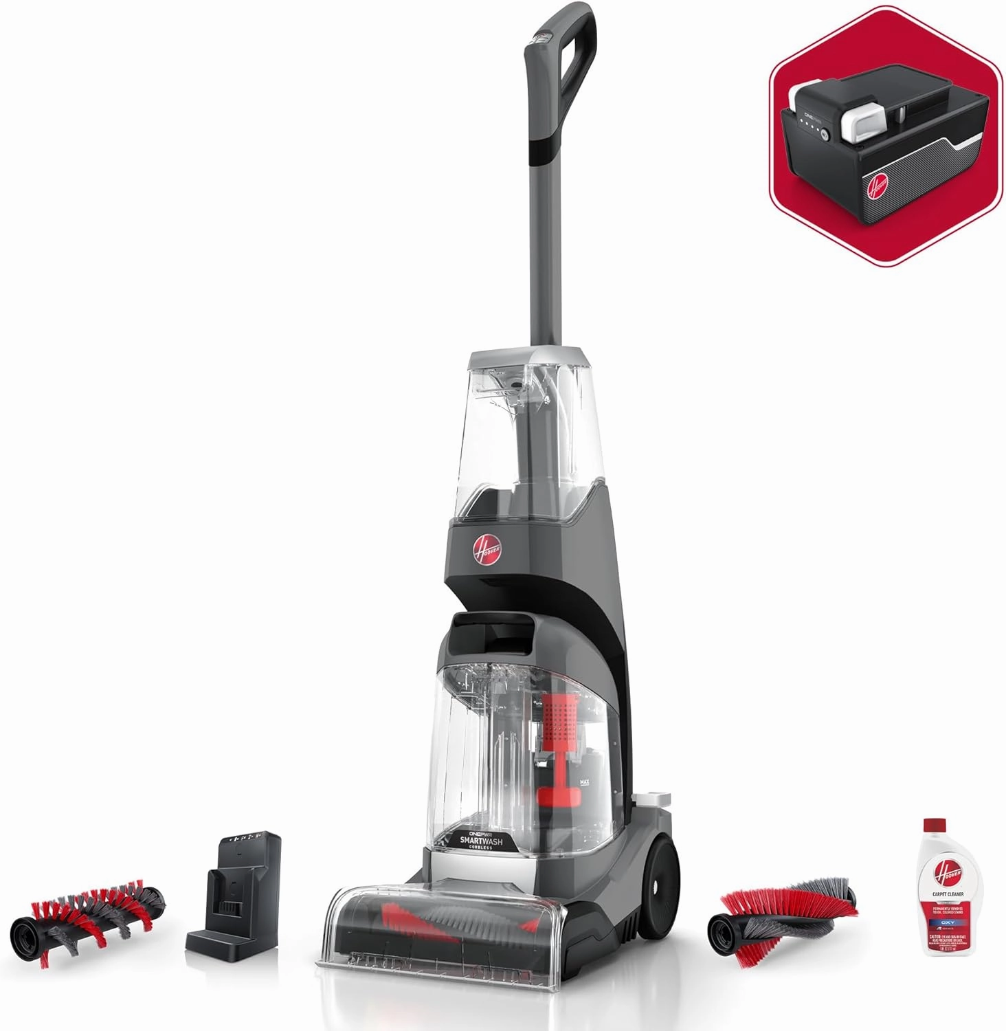 Hoover ONEPWR SmartWash Cordless Carpet Cleaner Machine, Deep Cleaning Carpet Shampooer Machine, Pair with a Hoover Carpet Cleaner Solution for a Bright, Refreshed Home