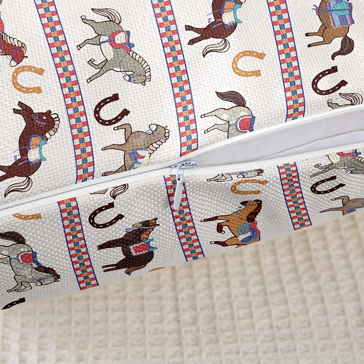 Horses Pattern Pillow Cover,Horseshoe Print Double Sides Print Pillowcase Soft Square Cushion Case,Cartoon Horse Animal Throw Pillow Covers 2 Pack,20"x 20"