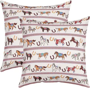 Horses Pattern Pillow Cover,Horseshoe Print Double Sides Print Pillowcase Soft Square Cushion Case,Cartoon Horse Animal Throw Pillow Covers 2 Pack,20"x 20"