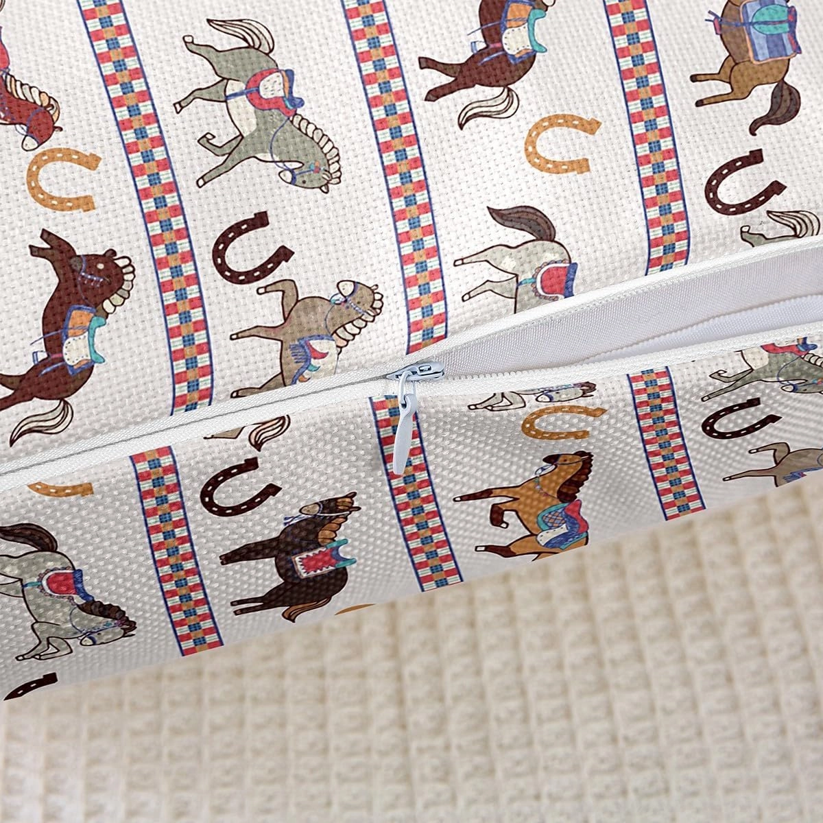 Horses Pattern Pillow Cover 16"x16",Horseshoe Print Pillowcase Soft Square Cushion Case,Cartoon Horse Animal Throw Pillow Cover Double Sides Print,Single Pack