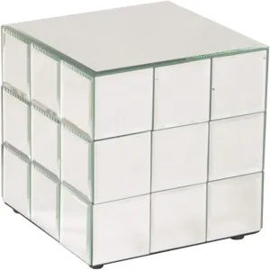Howard Elliott Mirrored Puzzle Cube Pedestal Accent Table, Beautiful Modern Design Home Decoration Corner Table, Short, 10 x 10 x 10 Inch