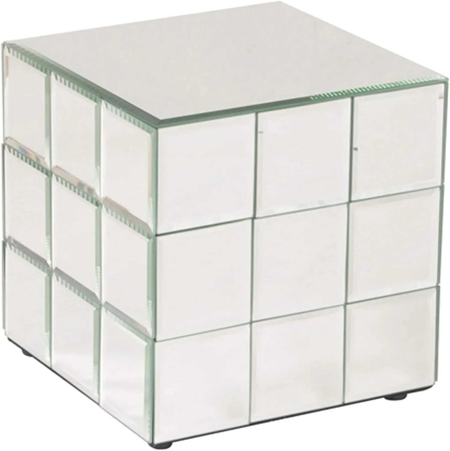 Howard Elliott Mirrored Puzzle Cube Pedestal Accent Table, Beautiful Modern Design Home Decoration Corner Table, Short, 10 x 10 x 10 Inch
