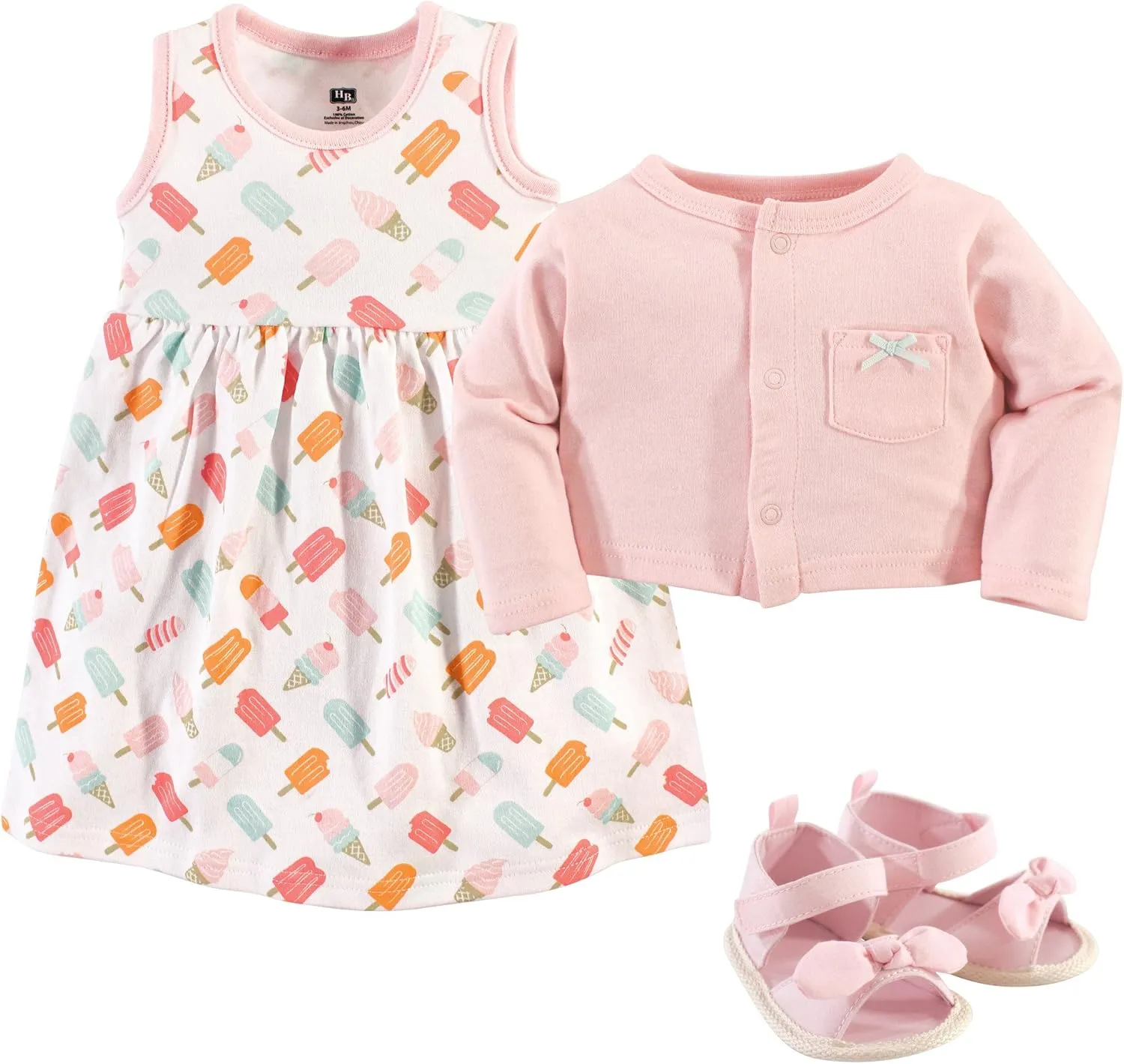 Hudson Baby baby-girls Cotton Dress, Cardigan and Shoe Set