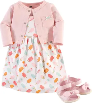 Hudson Baby baby-girls Cotton Dress, Cardigan and Shoe Set