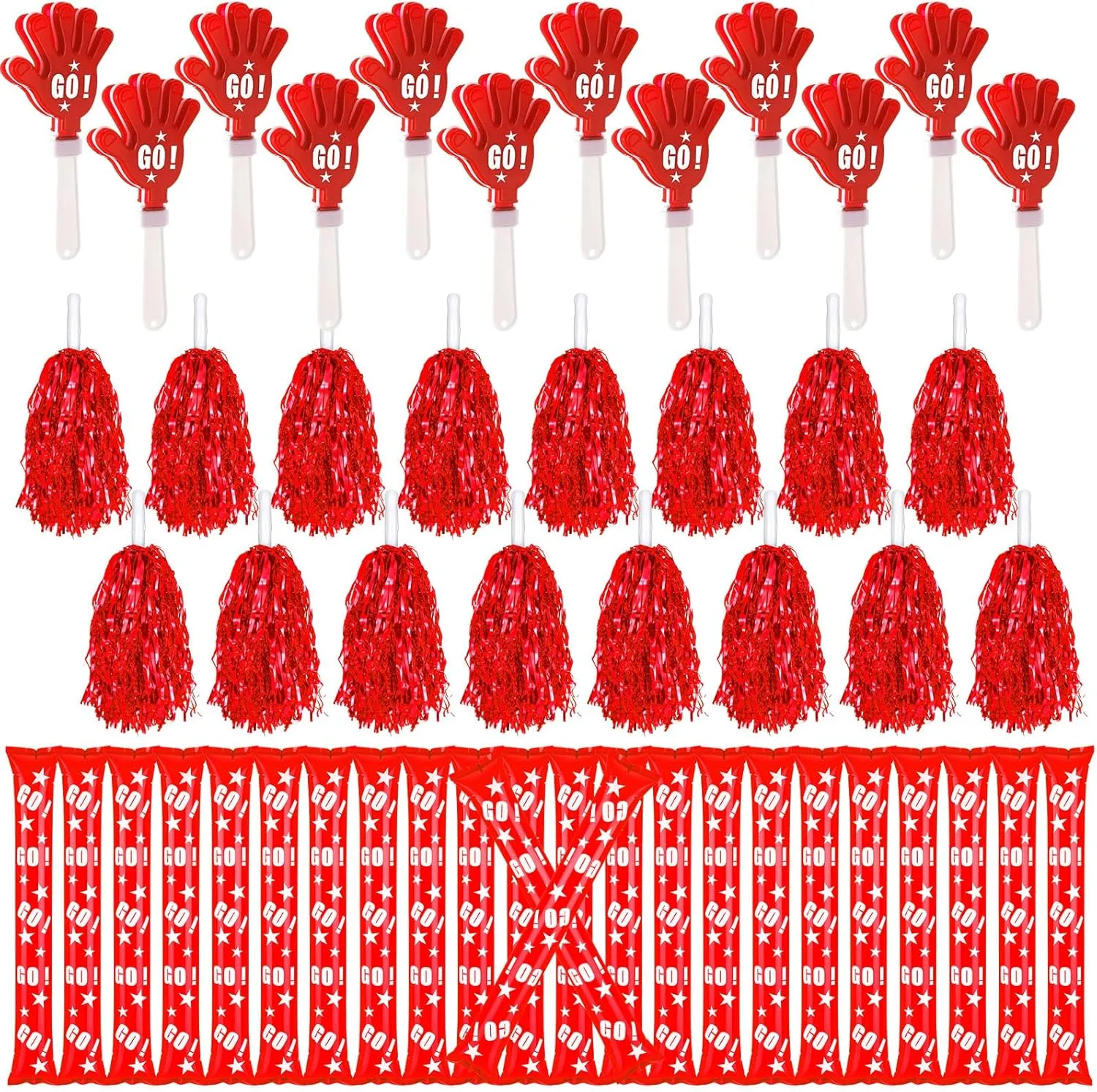 Hungdao 60 Pcs Noise Makers Party Favors Include 24 Pcs Thunder Sticks Cheer Sticks 12 Hand Clapper 24 Cheerleading Pom Poms for Sporting Events Football Spirit Accessories