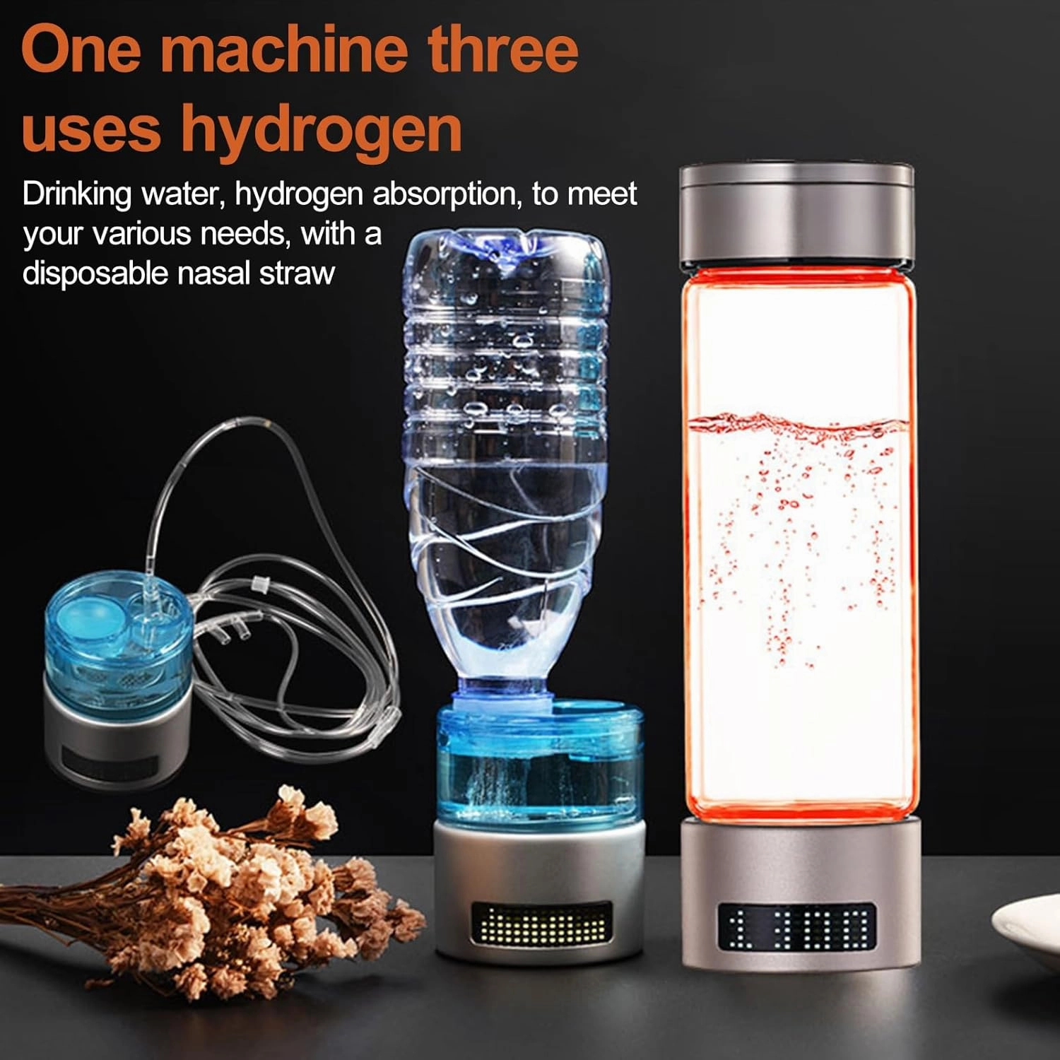 Hydrogen Water Bottle, Hydrogenated Water Machine, Rechargeable Portable Hydrogen Water Generator Generator, with Hydrogen Absorption Tube Home Office Travel Golden