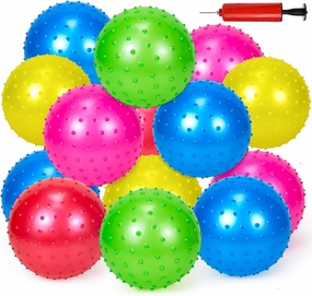 Hymaz 20Pcs Bouncy Balls for Kids Toddlers, 9 Inch Sensory Balls Spiky Massage Stress Ball Bulk with Air Pump, Indoor Outdoor Adult Sports Sensory Toys & Kids Fun Beach Party Favors