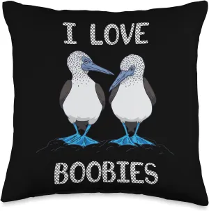 I Love Boobies Funny Blue Footed Boobies Bird Lover Throw Pillow
