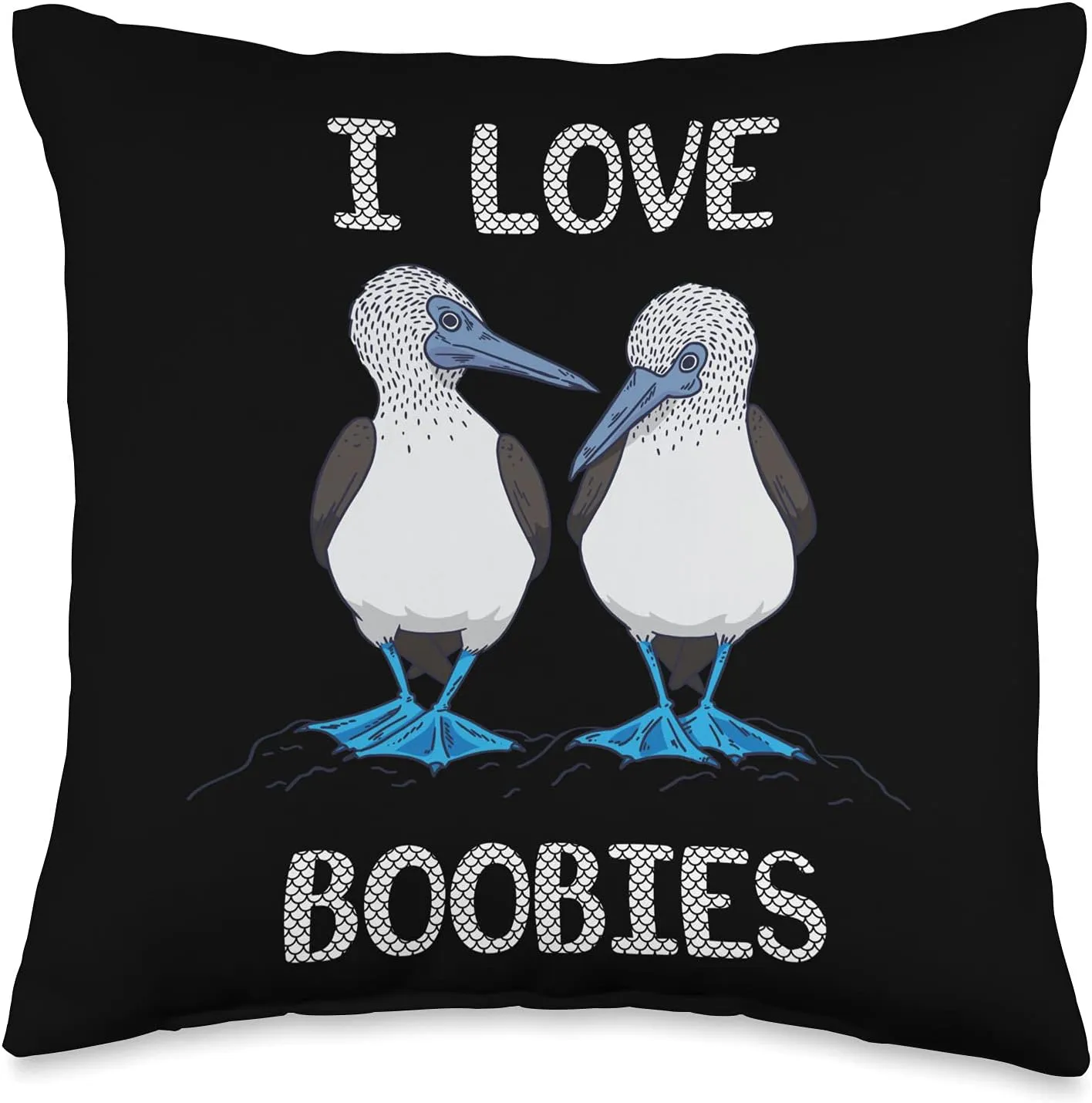 I Love Boobies Funny Blue Footed Boobies Bird Lover Throw Pillow