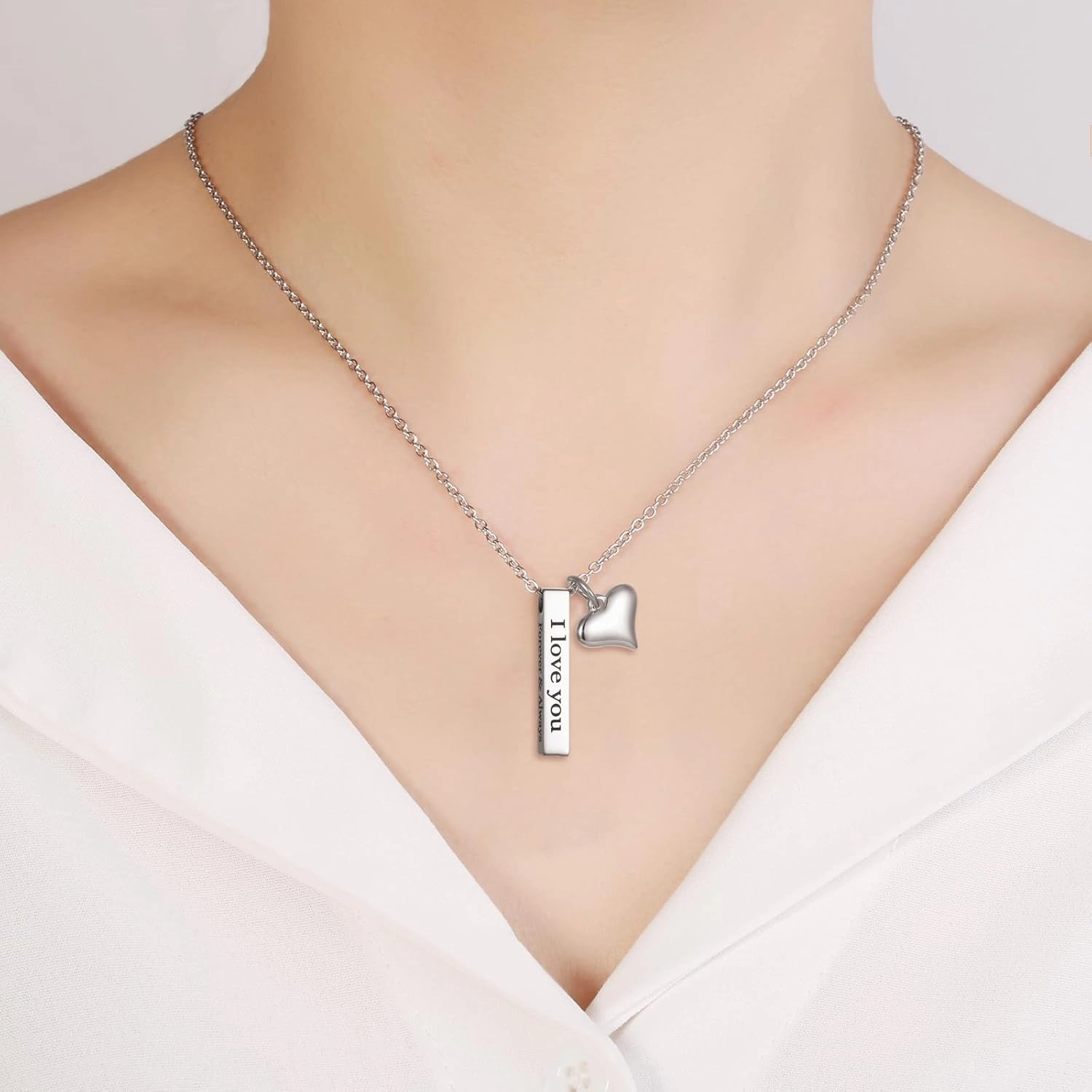 I Love You Forever & Always Bar Urn Necklace For Ashes For Women Girls Stainless Steel Cremation Jewelry To Hold Ashes Of Loved Ones With Heart Charm