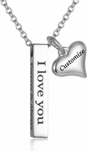 I Love You Forever & Always Bar Urn Necklace For Ashes For Women Girls Stainless Steel Cremation Jewelry To Hold Ashes Of Loved Ones With Heart Charm