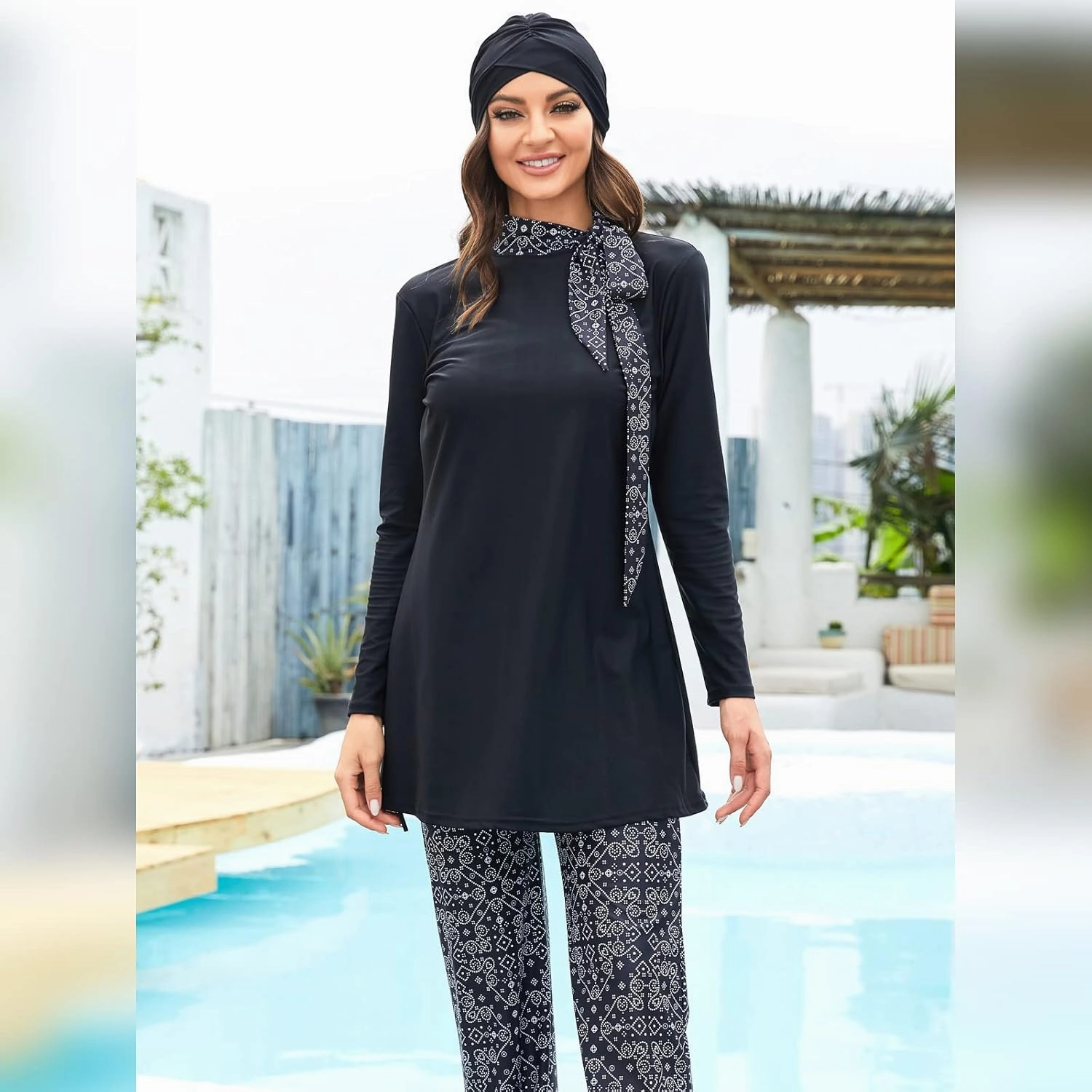IBAKOM Modest Swimsuit for Women Islamic Long Sleeve Bathing Suit Full Body Muslin Burkini Rash Guard Set with Swim Hijab