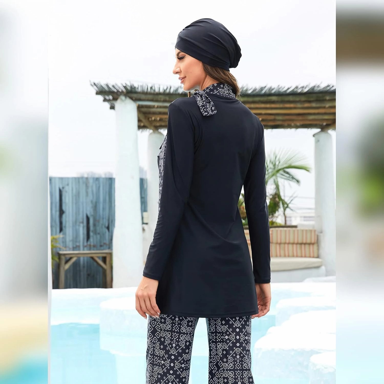 IBAKOM Modest Swimsuit for Women Islamic Long Sleeve Bathing Suit Full Body Muslin Burkini Rash Guard Set with Swim Hijab