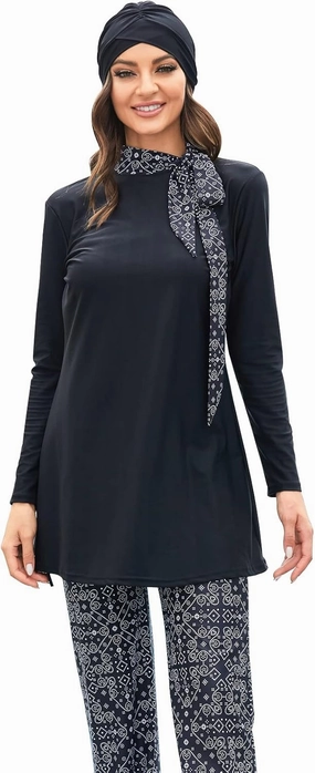 IBAKOM Modest Swimsuit for Women Islamic Long Sleeve Bathing Suit Full Body Muslin Burkini Rash Guard Set with Swim Hijab