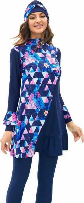 IBAKOM Modest Swimsuit for Women Islamic Long Sleeve Bathing Suit Full Body Muslin Burkini Rash Guard Set with Swim Hijab