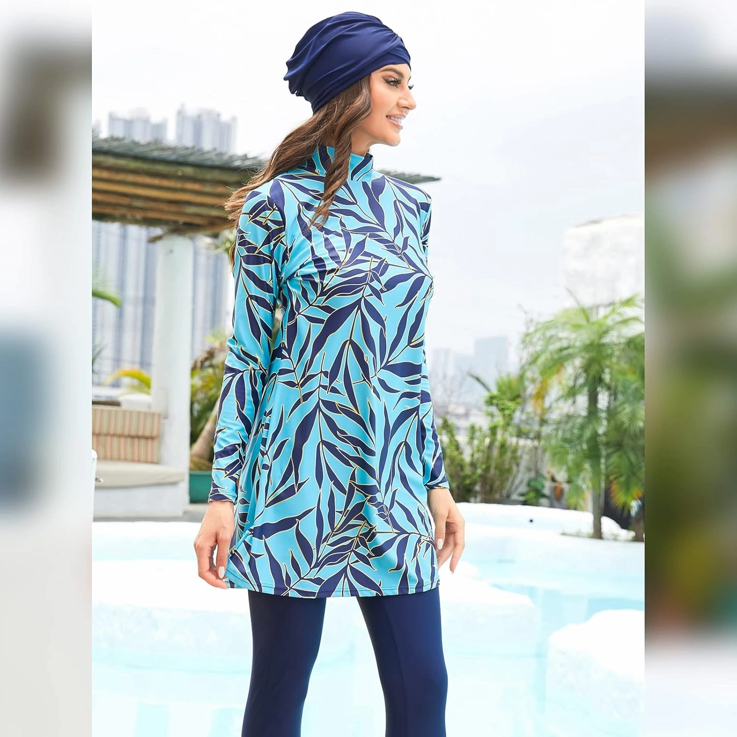 IBAKOM Modest Swimsuit for Women Islamic Long Sleeve Bathing Suit Full Body Muslin Burkini Rash Guard Set with Swim Hijab