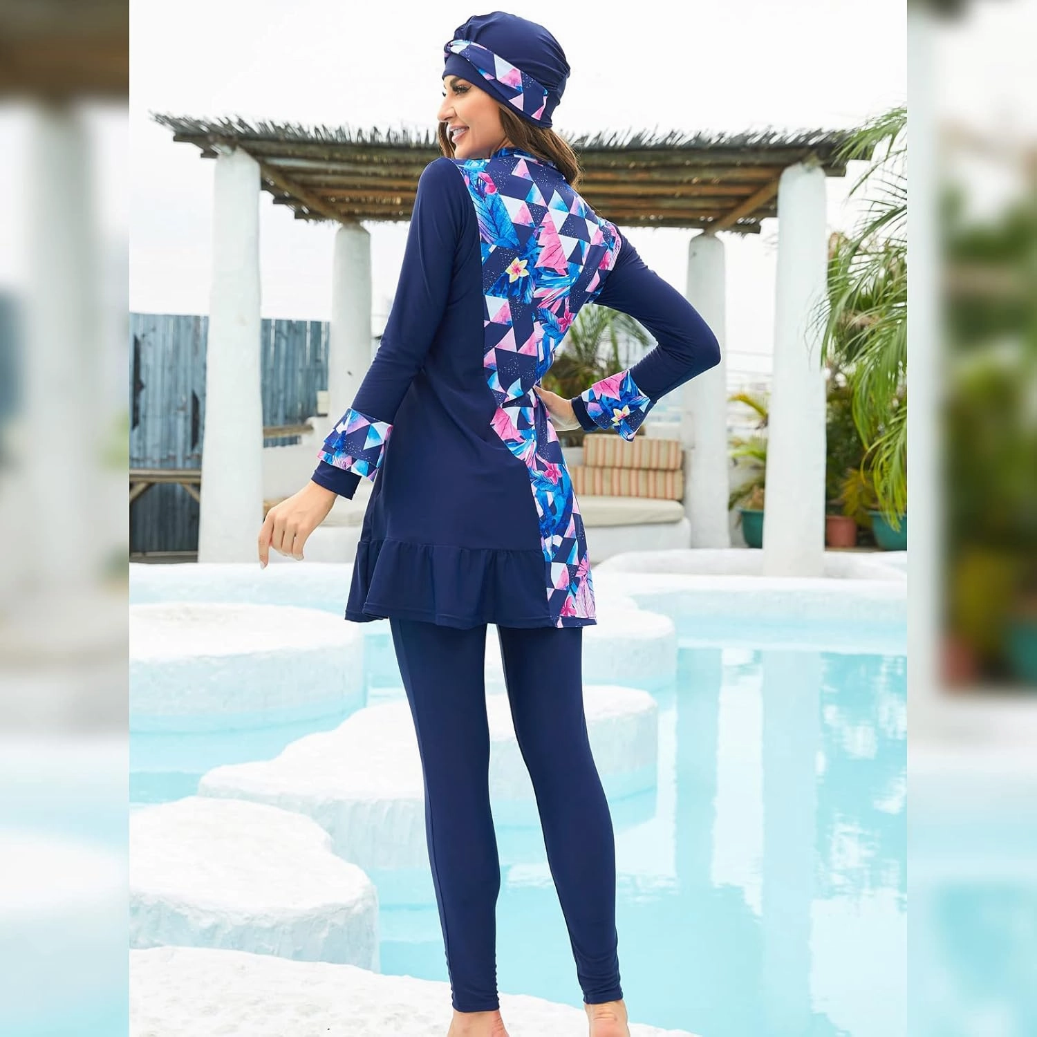 IBAKOM Modest Swimsuit for Women Islamic Long Sleeve Bathing Suit Full Body Muslin Burkini Rash Guard Set with Swim Hijab
