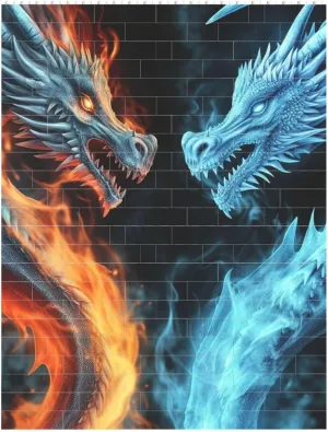 Ice and Fire Dragons Building Block Puzzle Personalized Building Bricks for Adults Square Shaped Block Puzzle Building Brick Block Puzzles Valentine's Day Gifts for Home Decor Brick Puzzle