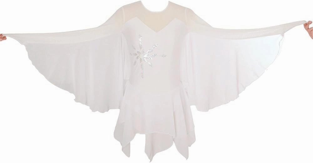 Ice Figure Skating Dress for Girls Ladies Long-Sleeved Beaded Roller Skating Skirt White Dress Wings Style