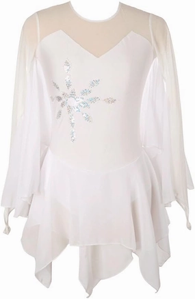 Ice Figure Skating Dress for Girls Ladies Long-Sleeved Beaded Roller Skating Skirt White Dress Wings Style