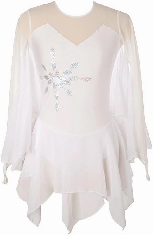 Ice Figure Skating Dress for Girls Ladies Long-Sleeved Beaded Roller Skating Skirt White Dress Wings Style