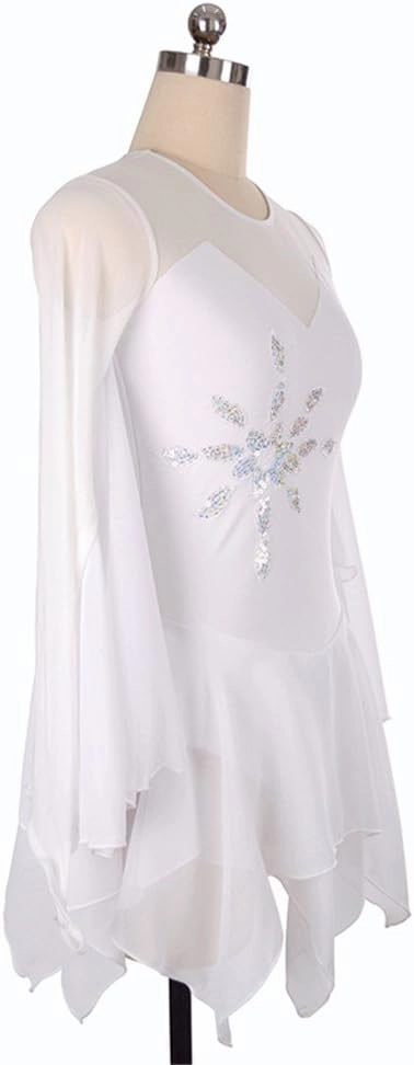 Ice Figure Skating Dress for Girls Ladies Long-Sleeved Beaded Roller Skating Skirt White Dress Wings Style