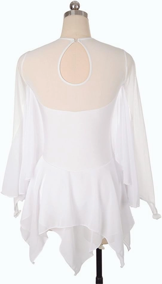Ice Figure Skating Dress for Girls Ladies Long-Sleeved Beaded Roller Skating Skirt White Dress Wings Style