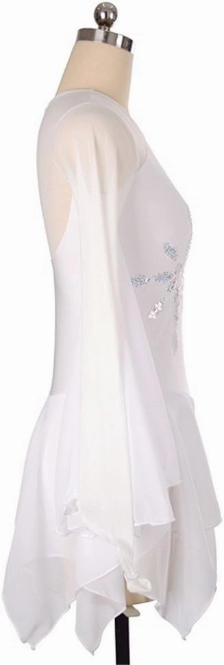 Ice Figure Skating Dress for Girls Ladies Long-Sleeved Beaded Roller Skating Skirt White Dress Wings Style