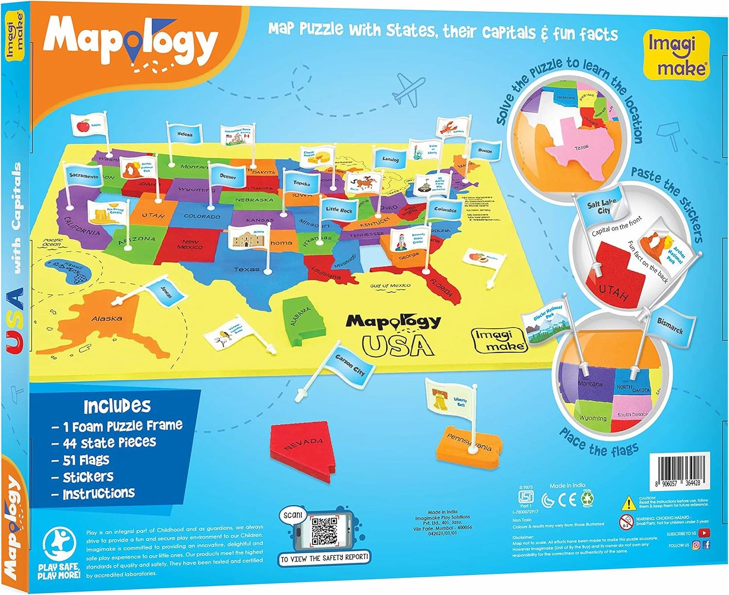 Imagimake Mapology USA Map with Capitals | Learning States and Capitals | US Geography Toys for Ages 5-7 | Jigsaw Puzzles for Kids Ages 8-10 Years | Educational Toys for Ages 8-13