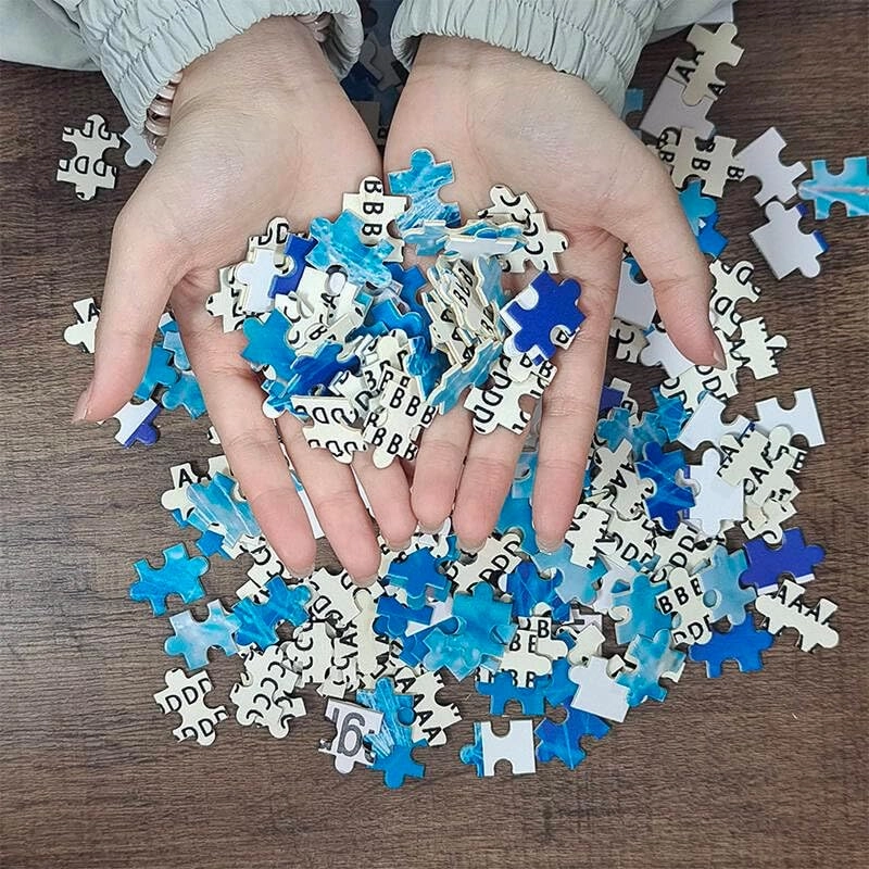 Imahoocool- 500-Piece Beach Sunset Family Wooden Jigsaw Puzzle - Safe Interlocking Edges, Letter-Coded Backs, Multi-Generational Game Night Activity