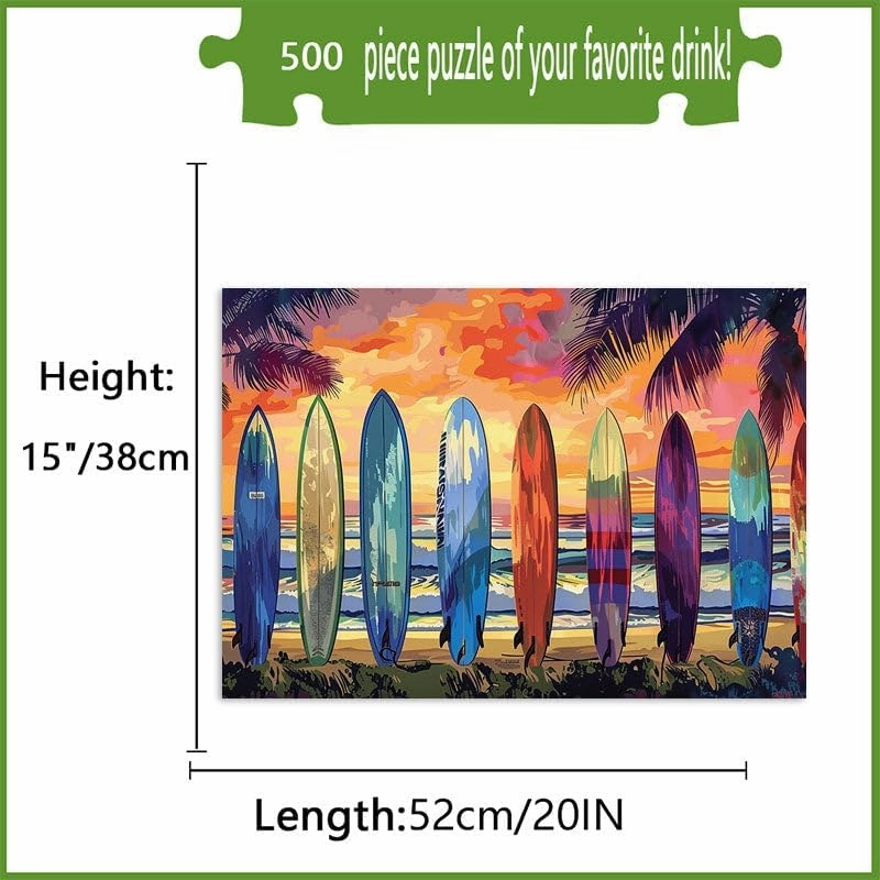 Imahoocool- 500-Piece Beach Sunset Family Wooden Jigsaw Puzzle - Safe Interlocking Edges, Letter-Coded Backs, Multi-Generational Game Night Activity