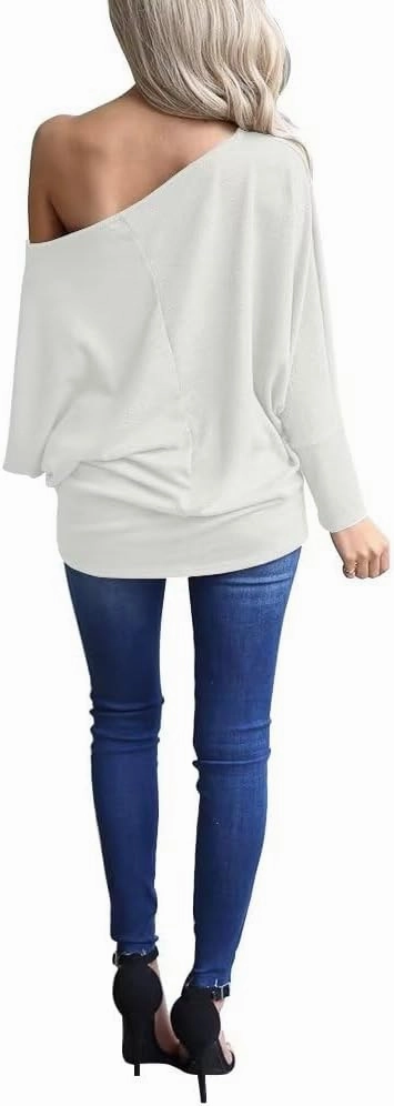 INFITTY Women's Off Shoulder Tops Casual Loose Batwing Sleeve Shirts Tunic Knit Oversized Pullover Sweater