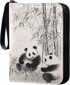 Ink Painting Of Happy Panda 4 Pockets Card Binder for 400 Standard Trading Cards,Waterproof Card Holder Album for TCG, CCG, MTG, Gifts For Boys and Girls