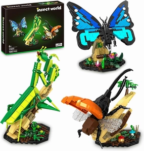 Insect Collection Building Toy Set, with Life-Size Blue Butterfly, Mantis and Beetle Display Models, Fun Gift for Nature Lovers, Bug Building Office Home Decorative, Gifts Ideal for Adults Kid 6 